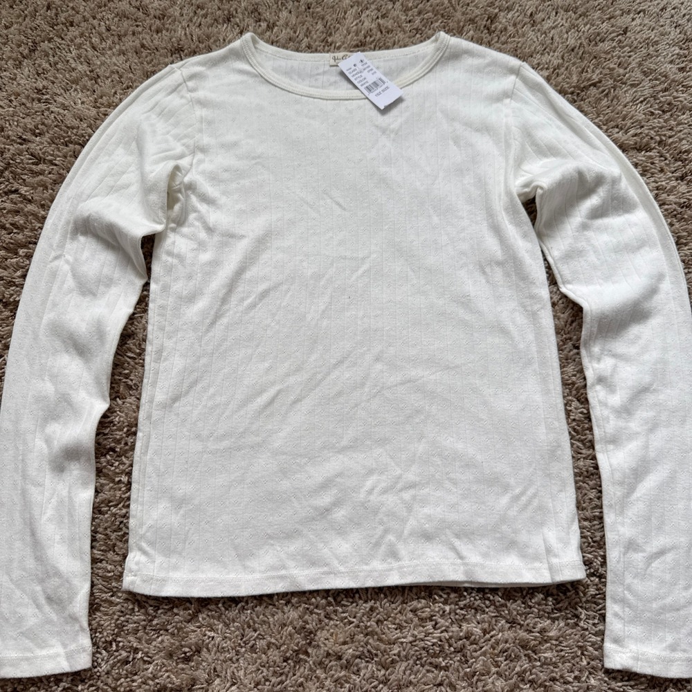 John Galt Brandy Melville White Pointelle Ribbed Long Sleeve Top One Size